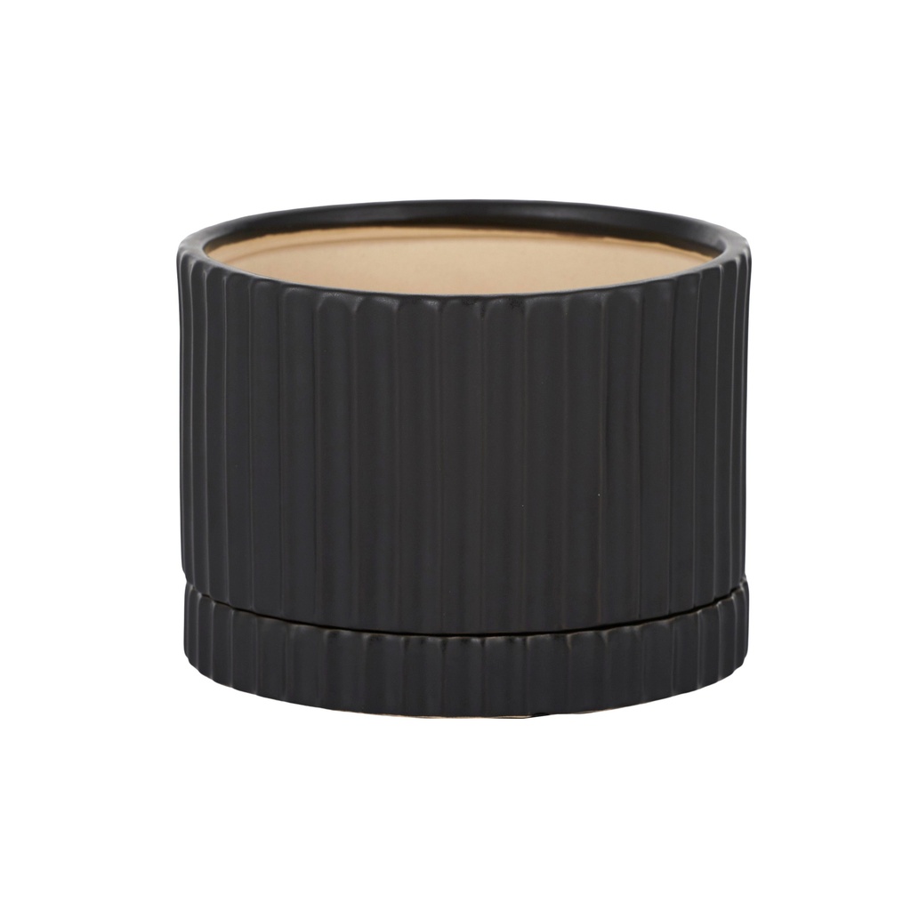 Webster Cre Pot w Saucer 16x12cm Blk