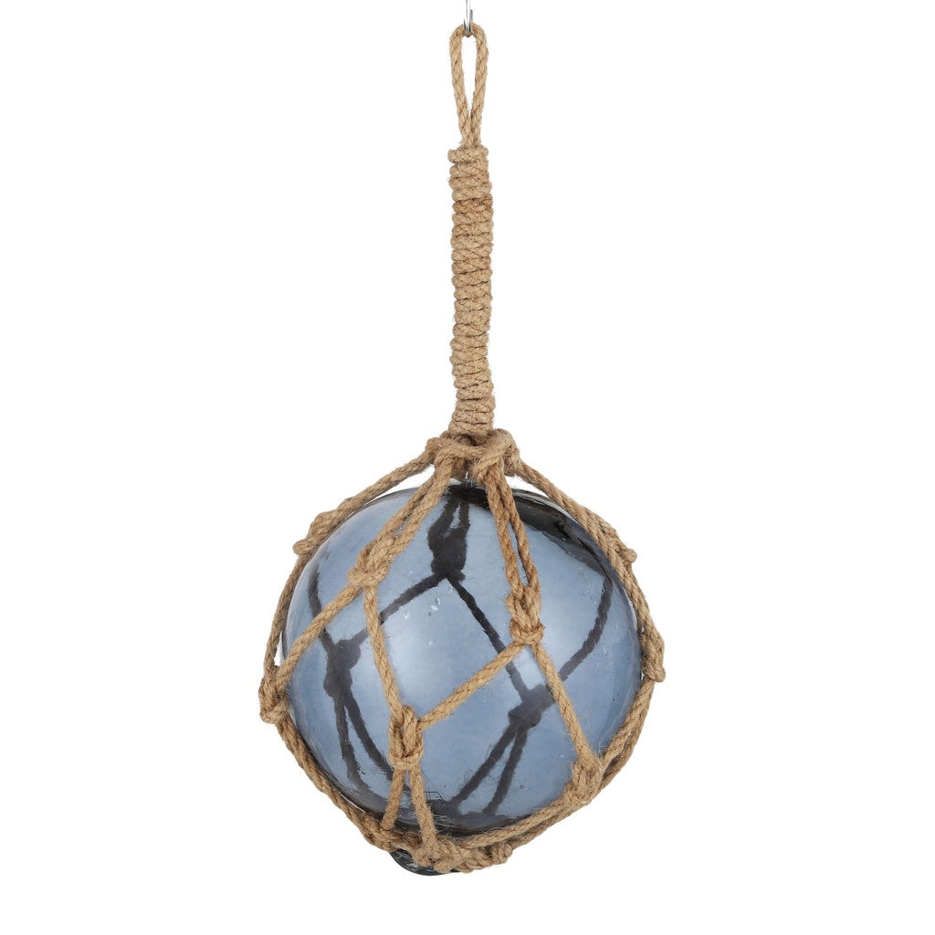 Buoy Glass Ball w Rope Grey
