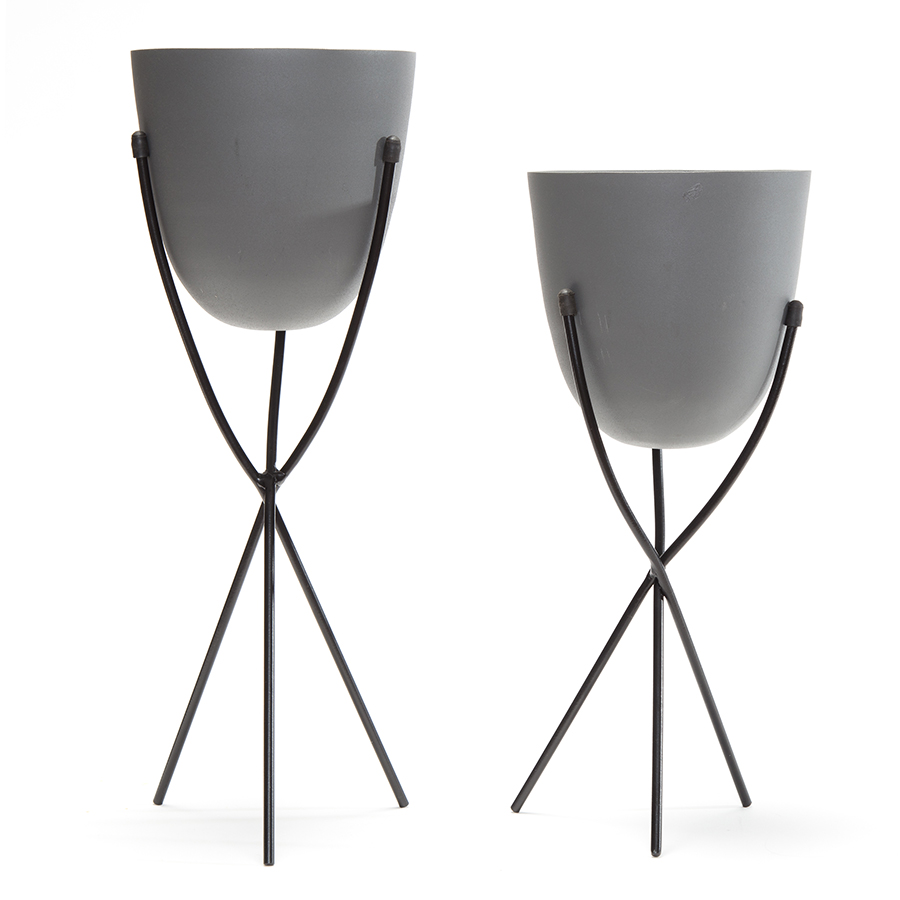 Nested Contemporary Matt Grey Stilted Planters - Small