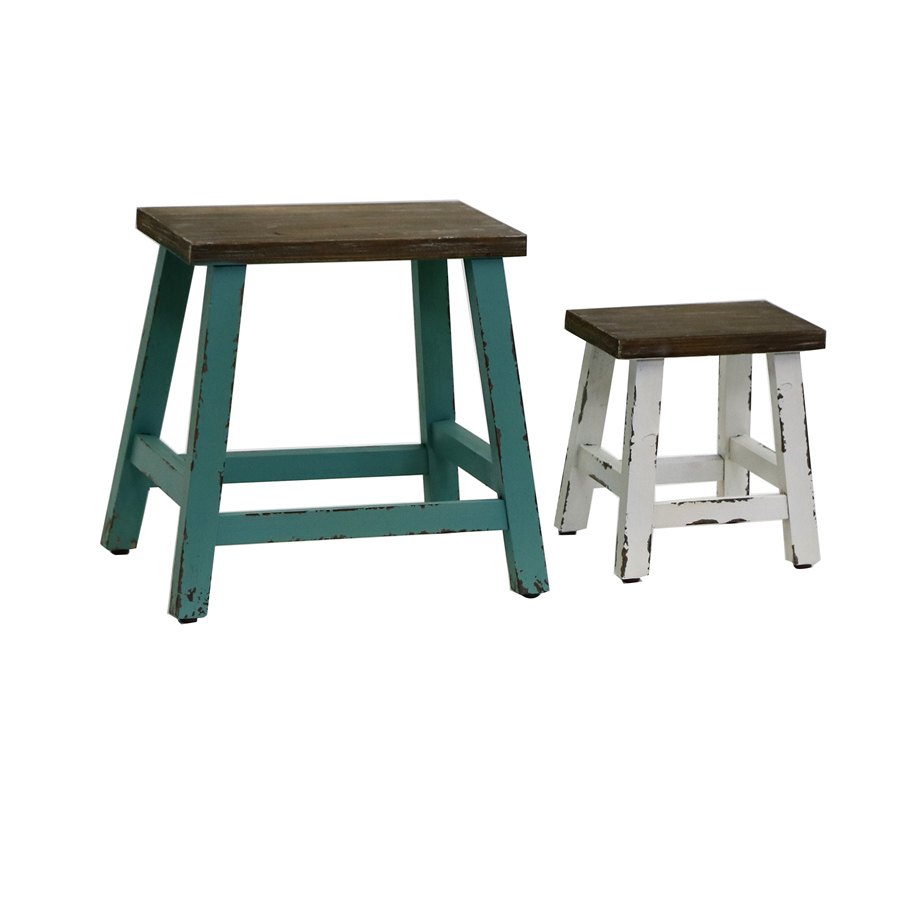 Nested Antique Finish Stool LGE