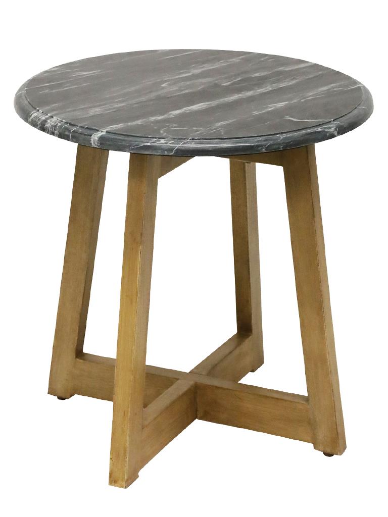 Balzac Marble & Wood Side Table - Blk