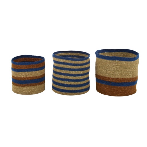 [ST2661-L] Baer Seagrass Basket Tan/Blu LGE