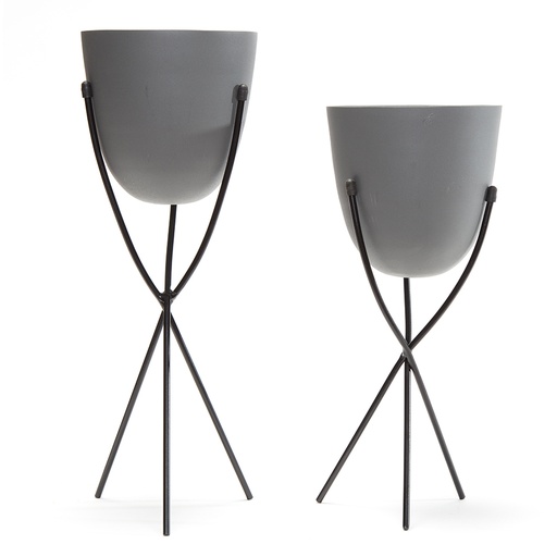 [81503PLN-S] Nested Contemporary Matt Grey Stilted Planters - Small