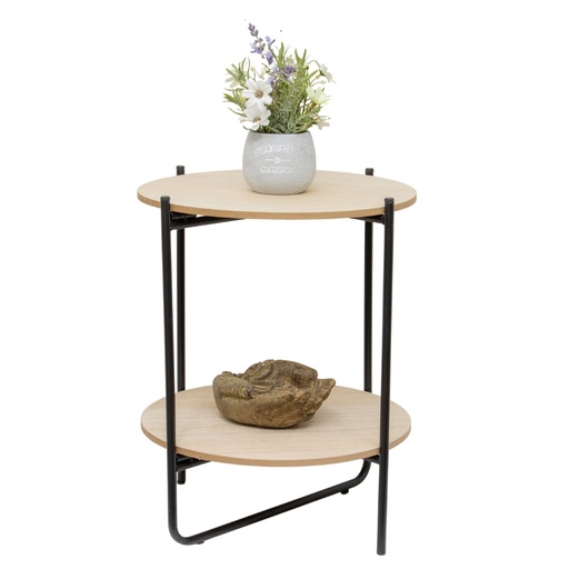[68108TBL] Round Lightwood Side Table w/shelf