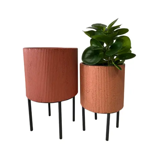 [91961PLN-S] Nested Cinnamon & Coral Fluted Planters - Small