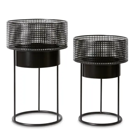 [VM.017.BK-S] Creed Round Planter w/Stand Black - Small