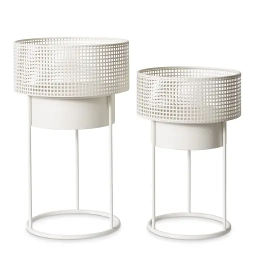 [VM.017.WH-S] Creed Round Planter w/Stand White - Small