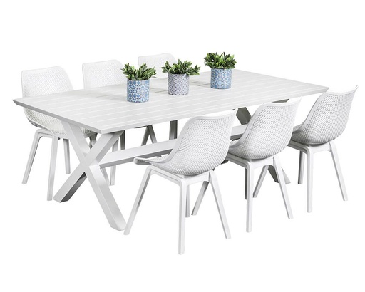 Samui 2m Table & 6 Bronte Chairs White
