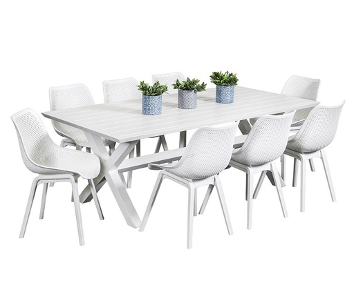 Samui 2m Table & 8 Bronte Chairs White