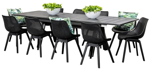Auto Extension Table & 10 Bronte Chairs Black