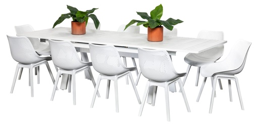 Auto Extension Table & 10 Bronte Chairs White