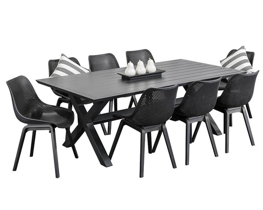 Samui 2m Table & 8 Bronte Chairs Black