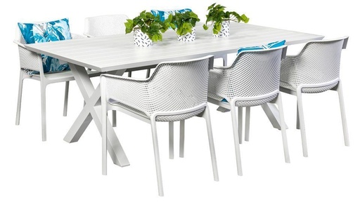 Samui 2m Table & 6 Paris Chairs White
