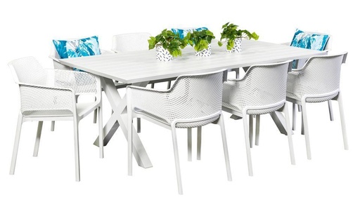Samui 2m Table & 8 Paris Chairs White