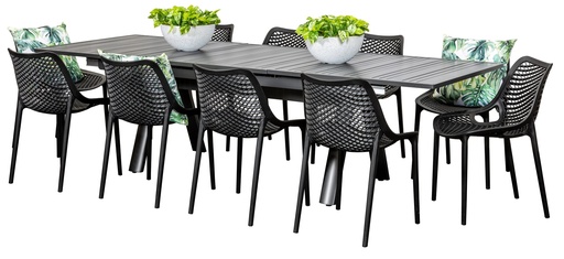 Auto Extension Table & 10 Isla Chairs Black