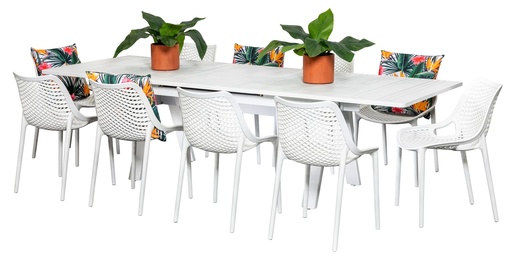Auto Extension Table & 10 Isla Chairs White