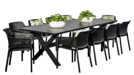 Samui 2.6m Table & 10 Paris Chairs Black