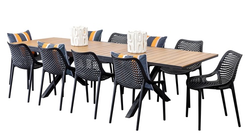 Weatherwood Extension Table & 10 Isla Chairs Black 