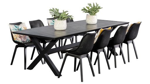 Samui 2.6m Table & 8 Bronte Chairs Black