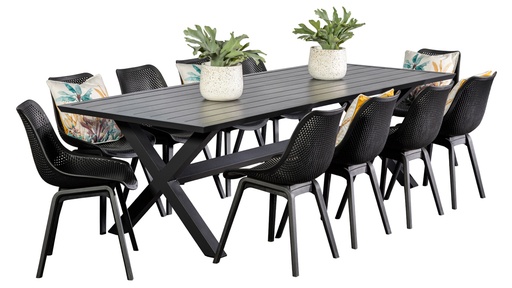 Samui 2.6m Table & 10 Bronte Chairs Black