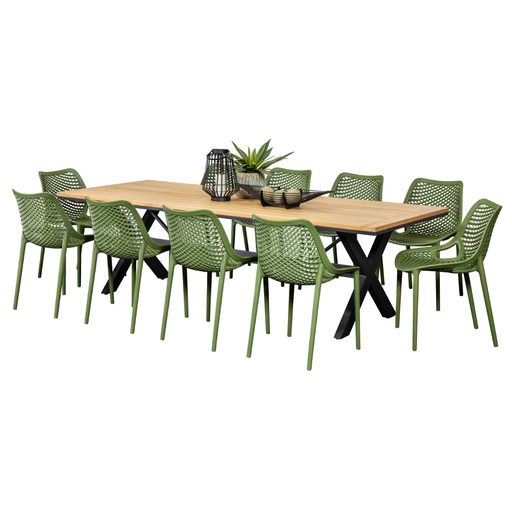 Tribeca 2.6m Table & 10 Isla Chairs Black/Grass