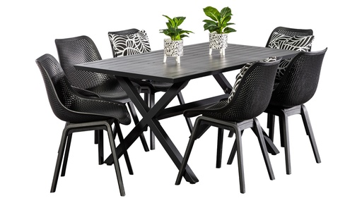 Samui 1.5m Table & 6 Bronte Chairs Black