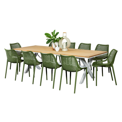 Tribeca 2.6m Table & 10 Isla Chairs White/Grass