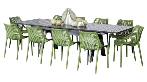 Auto Extension Table & 10 Isla Chairs Black/Grass