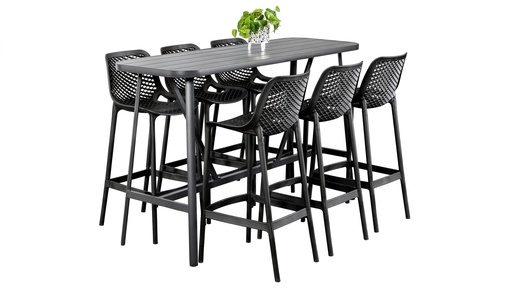 Albi 1.76m Bar Table & 6 Isla Stools Black