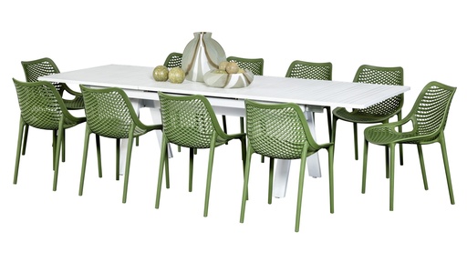 Auto Extension Table 10 Isla Chairs White/Grass 