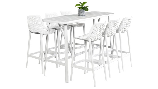 Albi 1.76m Bar Table & 6 Isla Stools White