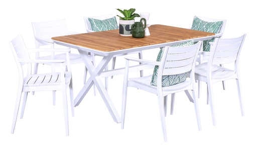 Maldives 1.5m Table & 6 Lyon Chairs White