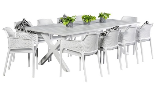 Samui 2.6m Table & 10 Paris Chairs White