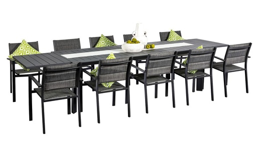 Calais Extension Table & 10 Whitby Chairs Black