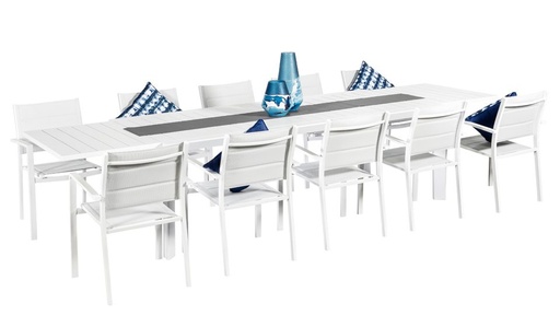 Calais Extension Table & 10 Whitby Chairs White