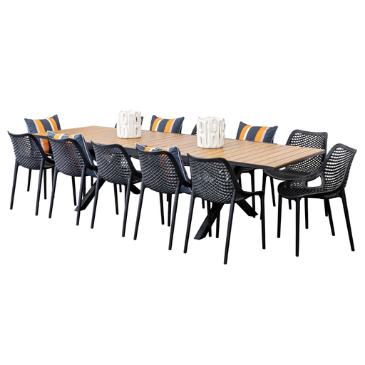 Weatherwood Extension Table & 12 Isla Chairs Black