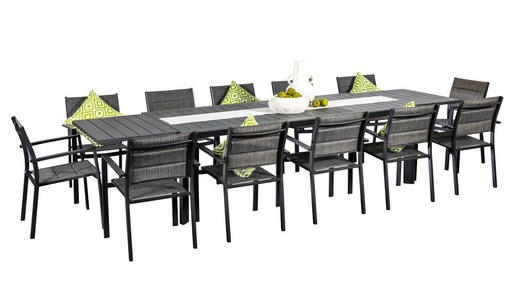 Calais Extension Table & 12 Whitby Chairs Black