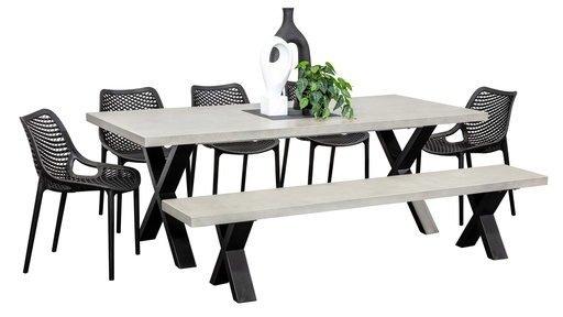 Element 2.2m Table, Bench & 5 Isla Chairs Black