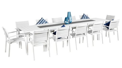 Calais Extension Table & 12 Whitby Chairs White