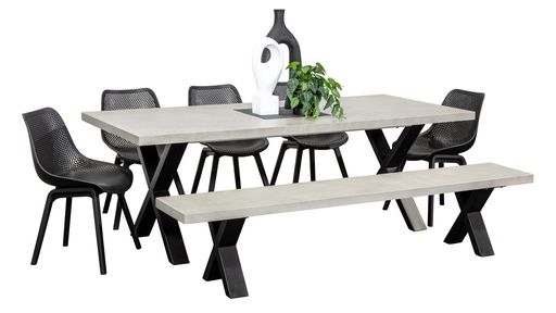 Element 2.2m Table, Bench & 5 Bronte Chairs Black