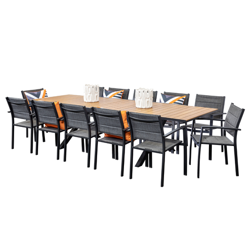 Weatherwood Extension Table & 12 Whitby Chairs Black