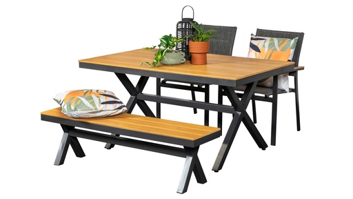 Coast 1.5m Table, Bench & 2 Coast Chairs Black