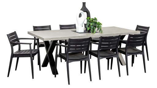 Element 2.2m Table & 8 Lyon Chairs Black