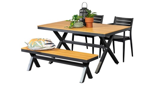 Coast 1.5m Table, Bench & 2 Lyon Chairs Black