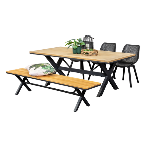 Tribeca 2m Table, Bench & 3 Bronte Chairs Black