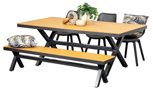 Coast 2m Table, Bench & 3 Bronte Chairs Black