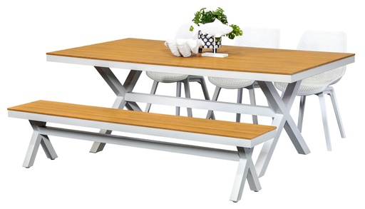 Coast 2m Table, Bench & 3 Bronte Chairs White