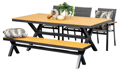 Coast 2m Table, Bench & 3 Coast Chairs Black
