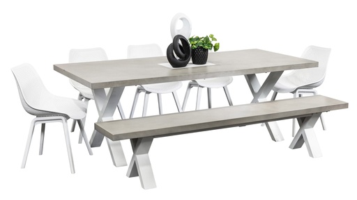 Element 2.2m Table, Bench & 5 Bronte Chairs White
