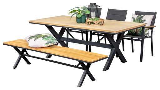 Tribeca 2m Table, Bench & 3 Lagoon Chairs Black
